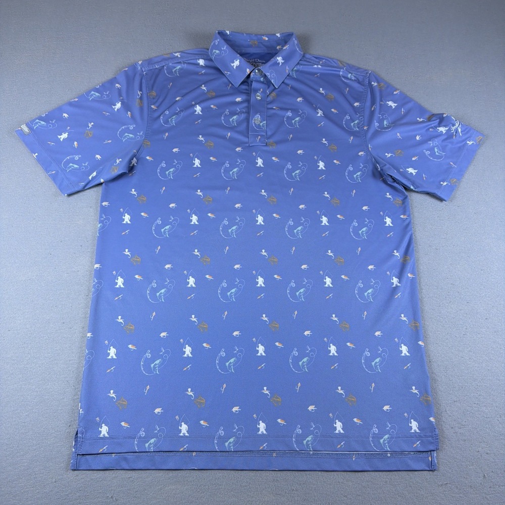 Straight Down Polo Shirt Mens Medium Blue Indian Wells Country Club Fishing AOP
